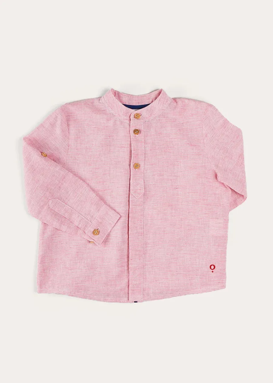 BOY Pepa London Lawrence Striped Mao Collar Long Sleeve Shirt in Red (18mths-10yrs)