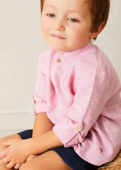 BOY Pepa London Lawrence Striped Mao Collar Long Sleeve Shirt in Red (18mths-10yrs)