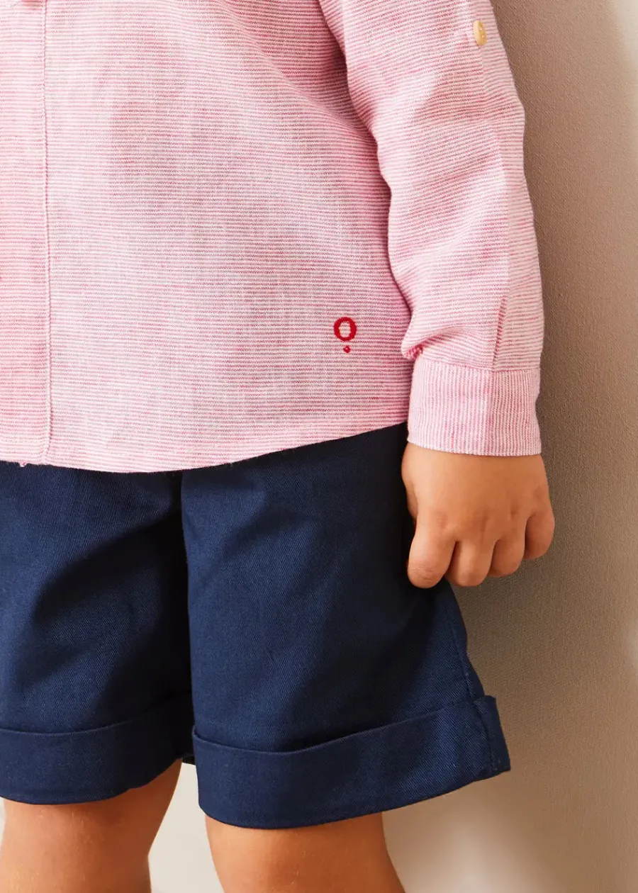 BOY Pepa London Lawrence Striped Mao Collar Long Sleeve Shirt in Red (18mths-10yrs)