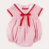 Pepa London Lawrence Striped Mariner Collar Short Sleeve Romper in Red (6mths-3yrs)