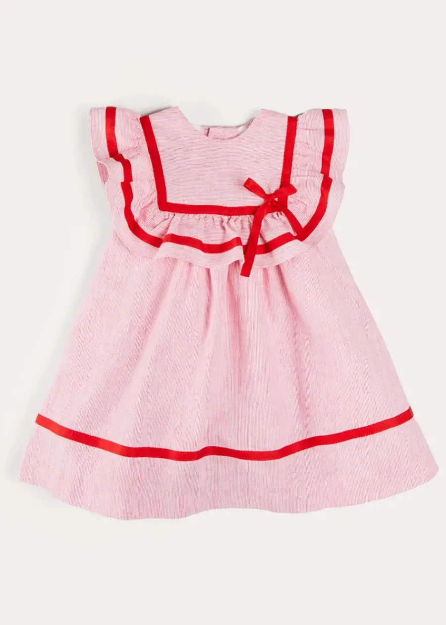 Pepa London Lawrence Striped Ruffle Bib Sleeveless Dress in Red (12mths-8yrs)
