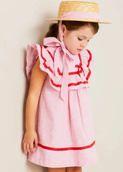 Pepa London Lawrence Striped Ruffle Bib Sleeveless Dress in Red (12mths-8yrs)