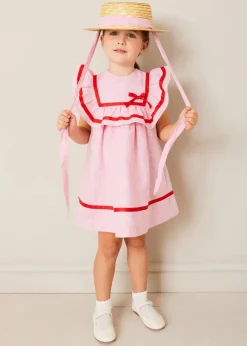 Pepa London Lawrence Striped Ruffle Bib Sleeveless Dress in Red (12mths-8yrs)