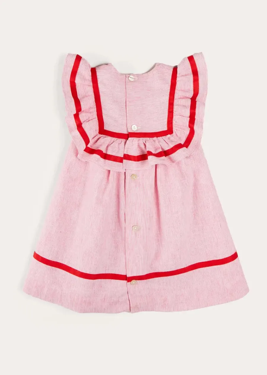 Pepa London Lawrence Striped Ruffle Bib Sleeveless Dress in Red (12mths-8yrs)