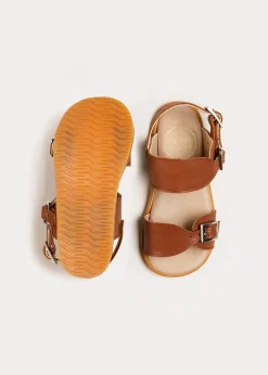 Pepa London Leather Buckle Detail Sandals in Camel (24-34EU)