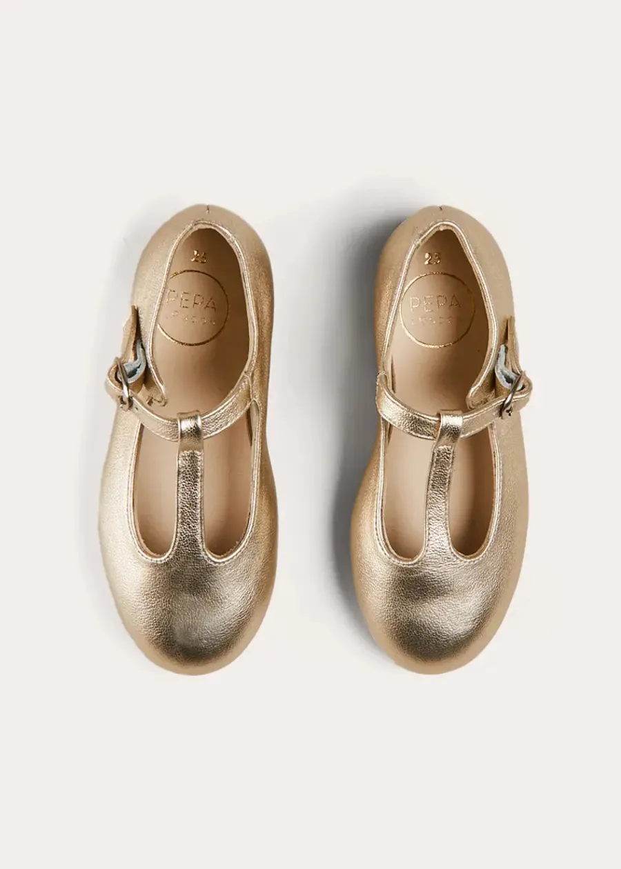 Pepa London Leather Charlotte Shoes in Gold (24-35EU)