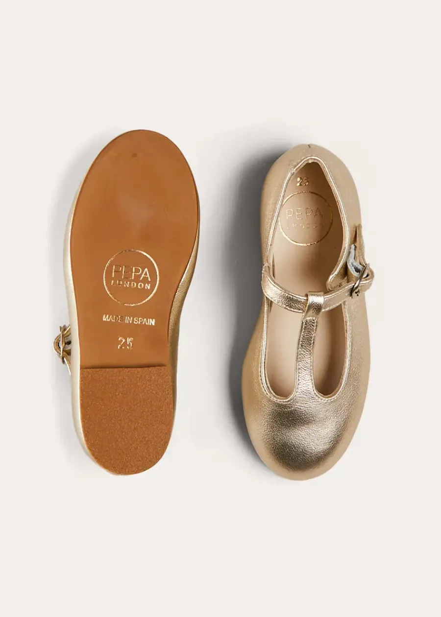 Pepa London Leather Charlotte Shoes in Gold (24-35EU)