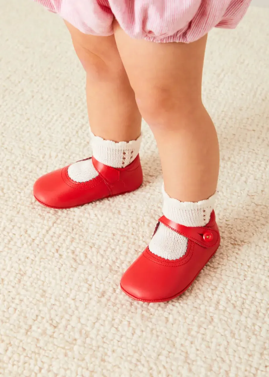 BOY Pepa London Leather Mary Jane Pram Shoes in Red (17-20EU)