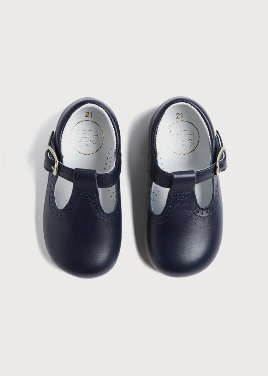 BOY Pepa London Leather T Bar Baby Shoes in Navy (20-26EU)