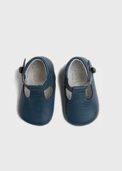 BOY Pepa London Leather T-Bar Pram Shoes in Classic Blue (17-20EU)