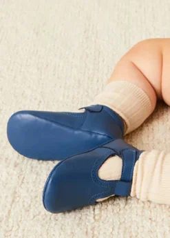 BOY Pepa London Leather T-Bar Pram Shoes in Classic Blue (17-20EU)