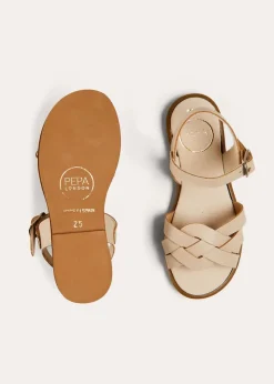 Pepa London Leather Woven Detail Sandals in Beige (24-35EU)
