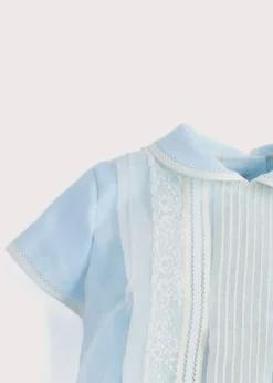 BOY Pepa London Light Blue Panelled Christening Romper (3mths-2yrs)