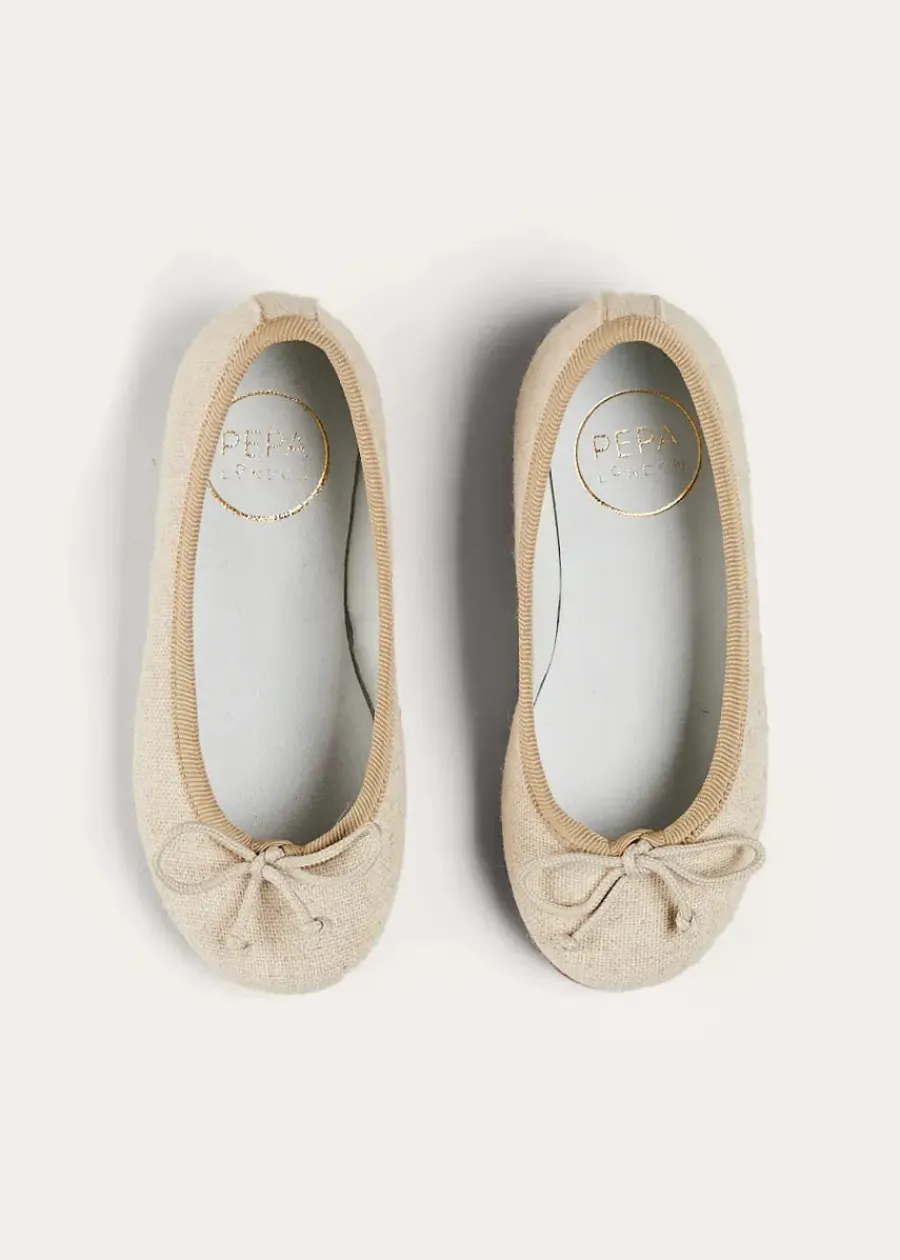 Pepa London Linen Ballerina Shoes in Ivory (24-36EU)