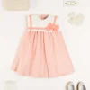Pepa London Linen Blend Trapeze Dress in Peach Orange (12mths-10yrs) | Plain Cardigan in Cream (6mths-10yrs) | Big Bow Tulle Clip in Ivory | Openwork short socks White (0mths-8yrs) | Mary Jane Leather Baby Shoes in Ivory (20-24EU) | Flower Fairies of the Spring Book in White