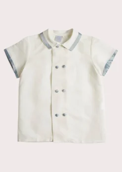 BOY Pepa London Linen Boys Celebration Shirt White with Blue Silk piping (3-10yrs)