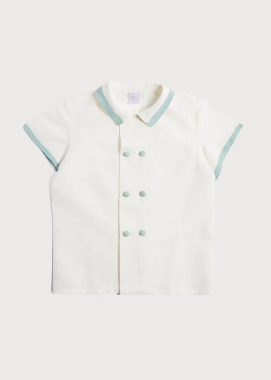 BOY Pepa London Linen Boys Celebration Shirt White with Teal Piping (3-10yrs)