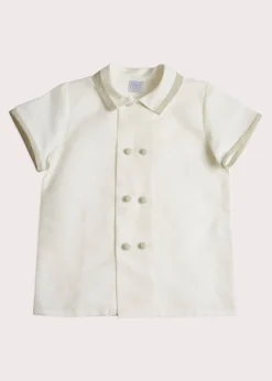 BOY Pepa London Linen Boys Celebration Shirt White with Beige Piping (4-10yrs)