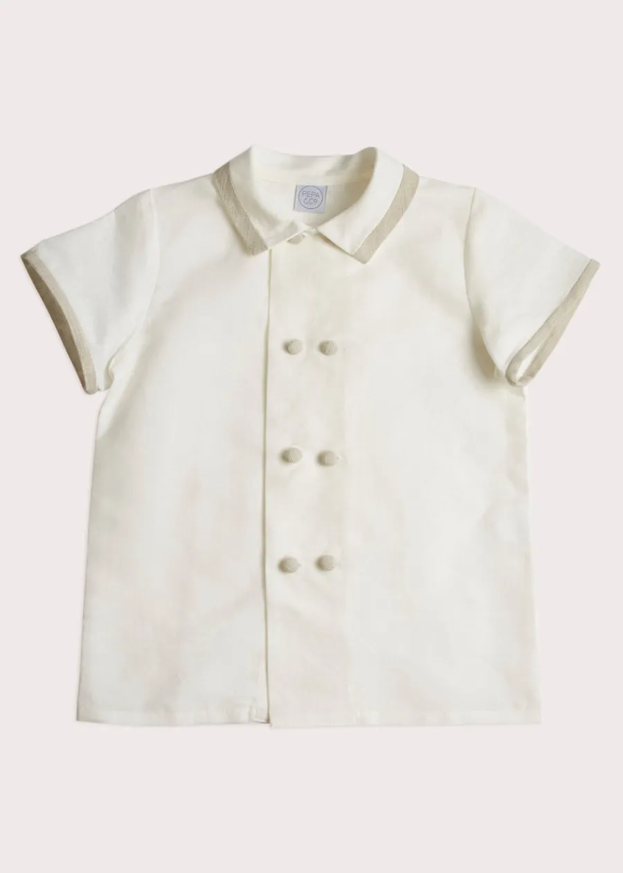 BOY Pepa London Linen Boys Celebration Shirt White with Beige Piping (4-10yrs)