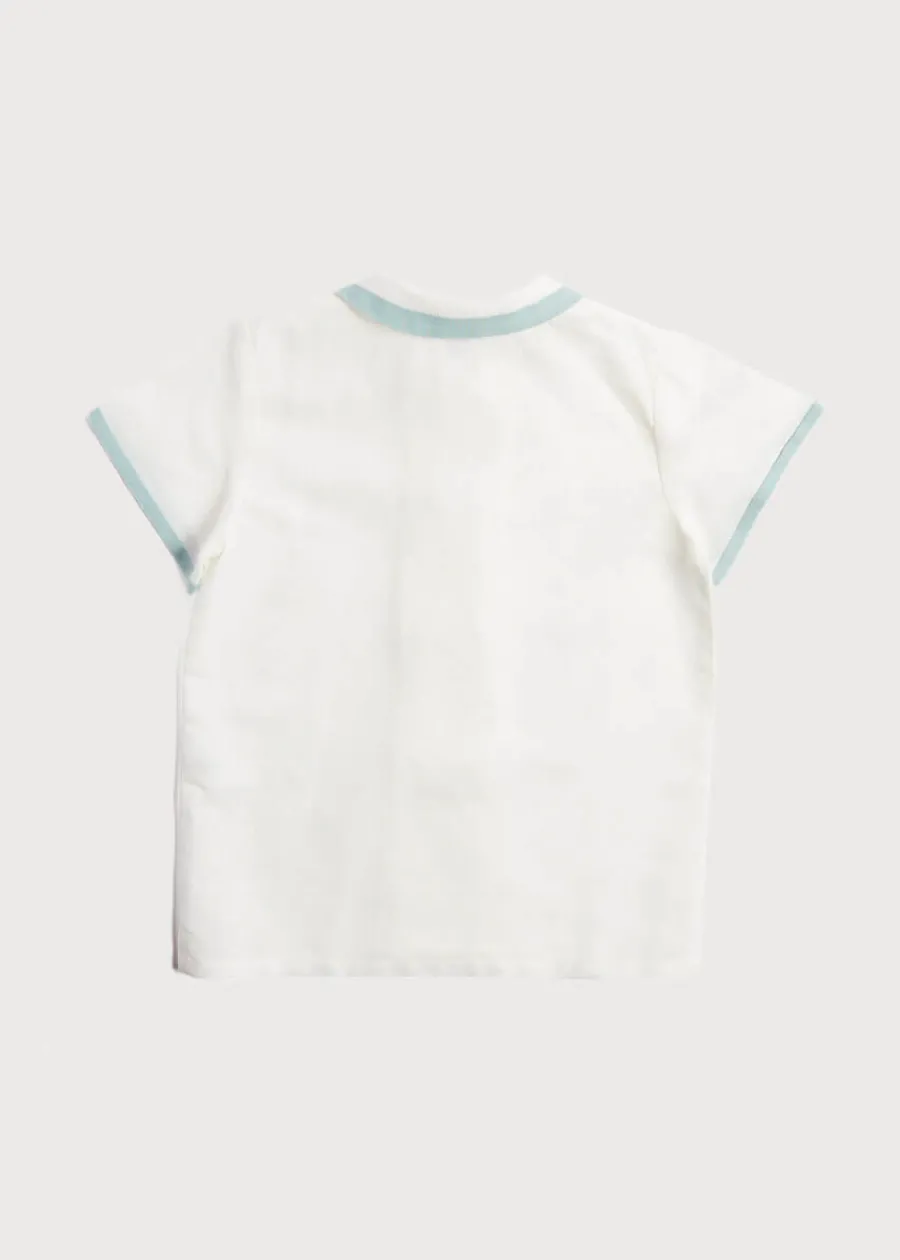 BOY Pepa London Linen Boys Celebration Shirt White with Teal Piping (3-10yrs)