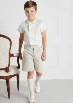 BOY Pepa London Linen Boys Celebration Shirt White with Beige Piping (4-10yrs)