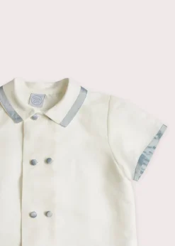 BOY Pepa London Linen Boys Celebration Shirt White with Blue Silk piping (3-10yrs)