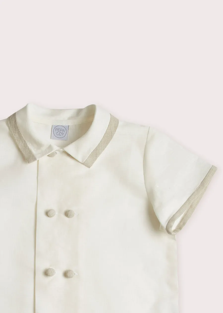 BOY Pepa London Linen Boys Celebration Shirt White with Beige Piping (4-10yrs)