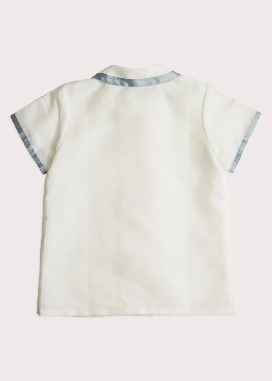 BOY Pepa London Linen Boys Celebration Shirt White with Blue Silk piping (3-10yrs)