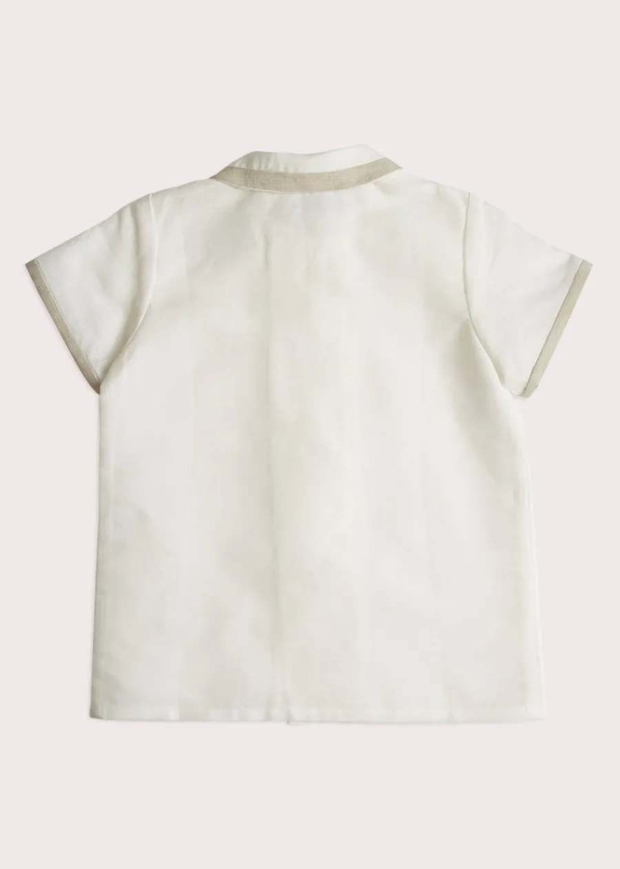 BOY Pepa London Linen Boys Celebration Shirt White with Beige Piping (4-10yrs)