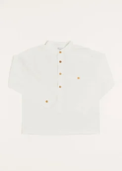 BOY Pepa London Linen Mao Collar Long Sleeve Shirt in White (12mths-10yrs)