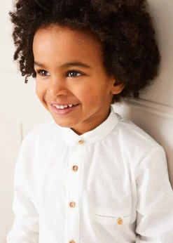 BOY Pepa London Linen Mao Collar Long Sleeve Shirt in White (12mths-10yrs)