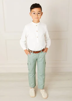 BOY Pepa London Linen Mao Collar Long Sleeve Shirt in White (12mths-10yrs)