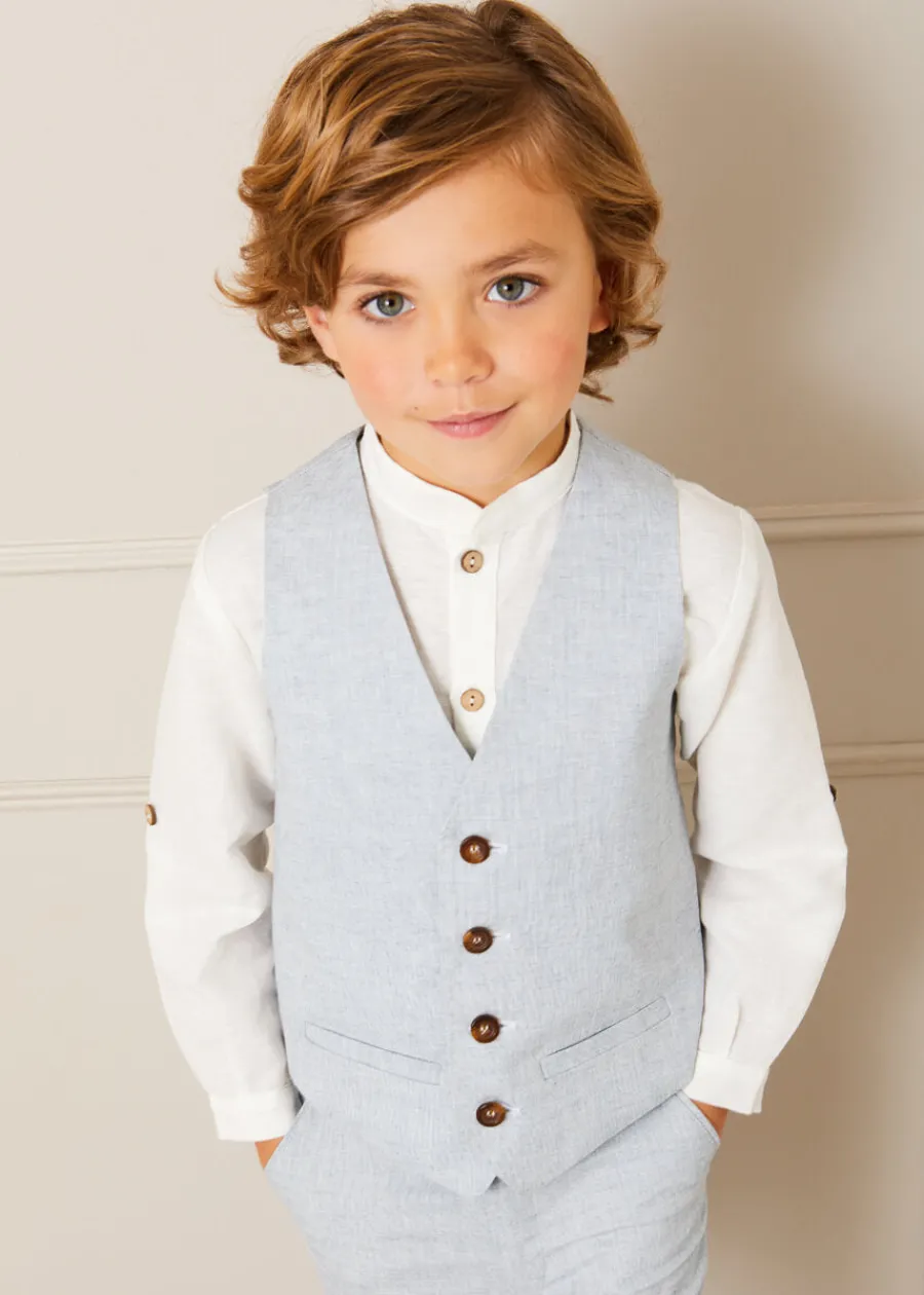 BOY Pepa London Linen Mao Collar Long Sleeve Shirt in White (12mths-10yrs)