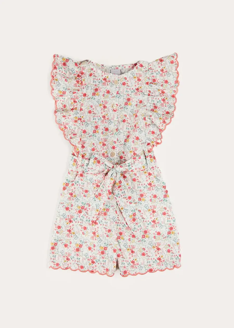 Pepa London Louisa Floral Ruffle Detail Playsuit in Pink (4-12yrs)