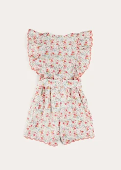 Pepa London Louisa Floral Ruffle Detail Playsuit in Pink (4-12yrs)