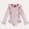 Pepa London Louisa Floral Ruffle Trim Long Sleeve Swimsuit in Pink (2-10yrs)