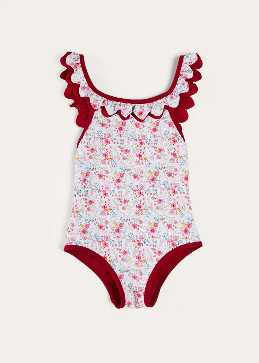 Pepa London Louisa Floral Ruffle Trim Swimsuit in Pink (2-10yrs)
