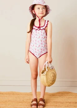 Pepa London Louisa Floral Ruffle Trim Swimsuit in Pink (2-10yrs)