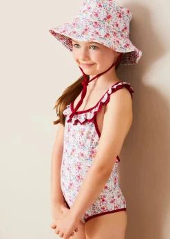 Pepa London Louisa Floral Ruffle Trim Swimsuit in Pink (2-10yrs)
