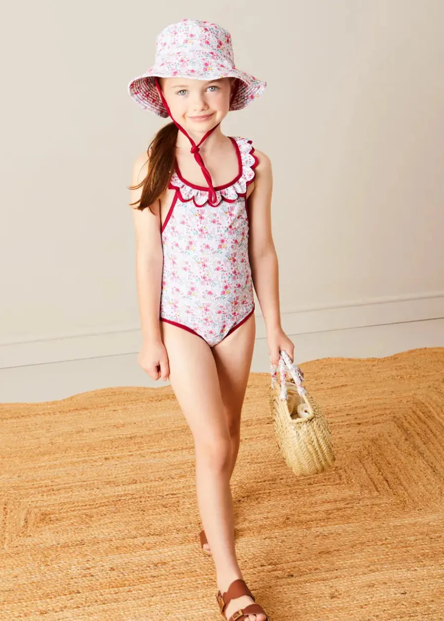 Pepa London Louisa Floral Ruffle Trim Swimsuit in Pink (2-10yrs)