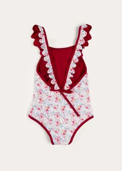 Pepa London Louisa Floral Ruffle Trim Swimsuit in Pink (2-10yrs)