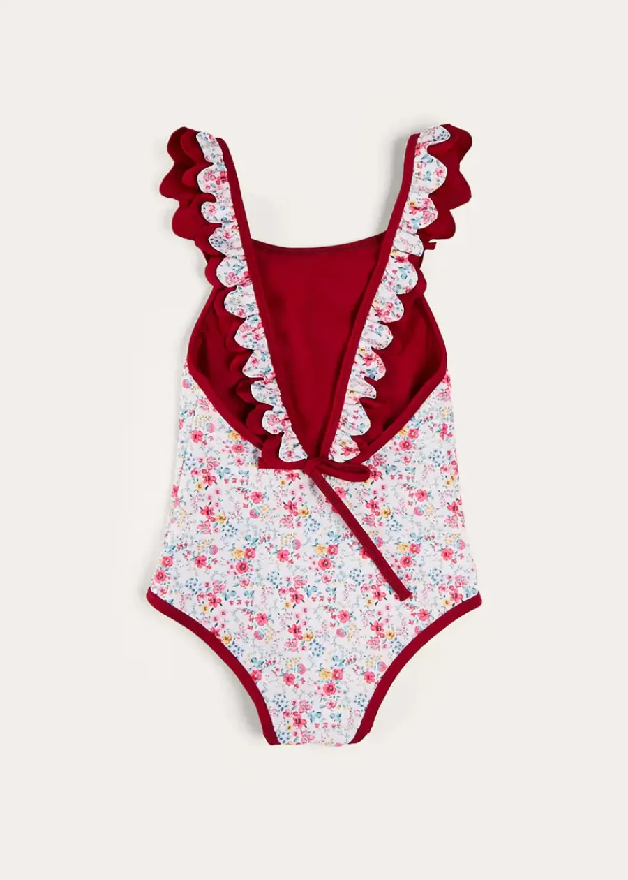 Pepa London Louisa Floral Ruffle Trim Swimsuit in Pink (2-10yrs)