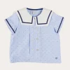 BOY Pepa London Lyall Stripe Anchor Motif Mariner Collar Short Sleeve Shirt in Blue (12mths-6yrs)