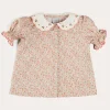 Pepa London Mabel Floral Embroidered Short Sleeve Blouse in Coral (18mths-10yrs)