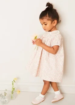 Pepa London Mabel Floral Statement Collar Short Sleeve Dress in Coral (12mths-10yrs)