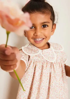 Pepa London Mabel Floral Statement Collar Short Sleeve Dress in Coral (12mths-10yrs)