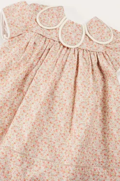 Pepa London Mabel Floral Statement Collar Short Sleeve Dress in Coral (12mths-10yrs)