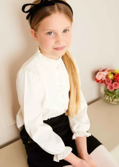 Pepa London Mao Collar Romantic Blouse in White (18mths-10yrs)