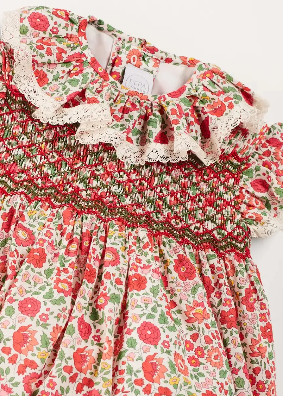 Pepa London Margot Floral Romper in Red Made with Liberty Fabric (6m-2yrs)