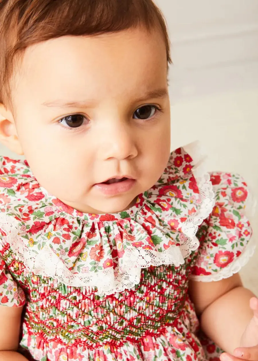 Pepa London Margot Floral Romper in Red Made with Liberty Fabric (6m-2yrs)